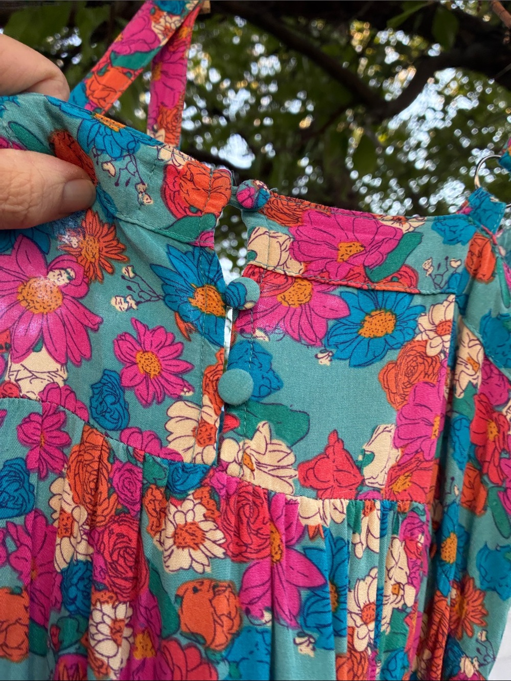 NATURAL LIFE Teal Floral Dress with Pink & Blue Blooms Sz Extra Small - Picture 8 of 10